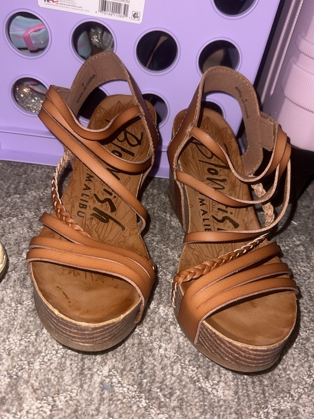 Blowfish Tan Strappy Platform Wedge Sandals